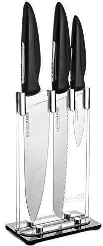 Judge Sabatier IP64 Kitchen Knife Set, Clear Knife Block with Knives - 3 Piece Quality Stainless Steel, Razor Sharp Blades - 25 Year Guarantee