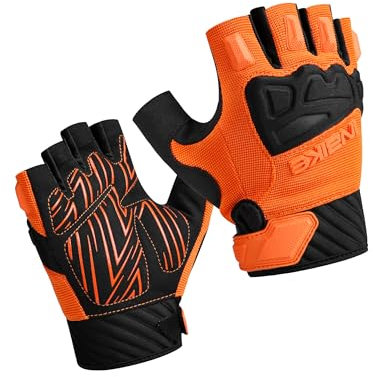 INBIKE MTB Handschuhe Herren Motocross Fahrradhandschuhe Kurz Sommer Mountainbike Fahrrad Halbfinger Rad Jungen Mädchen Orange L