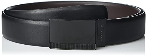 Perry Ellis Men's Reversible Leather Belt With Black Pattern Plaque, Blk20, 40