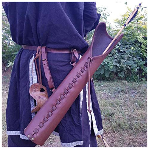 Médiéval Cuir Vintage Flèche Carquois Bow Holder Cosplay Archer Hunter LARP Props Steampunk Recurve Bow Hunt Shoot Bag pour Adulte, Style Médiéval