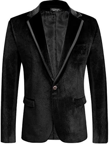 COOFANDY Velvet Blazer Black Tuxedo Jacket Slim Fit One Button Velour Jackets for Dinner Prom Party