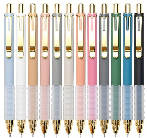 Linbsunne Ballpoint Pens Black Medium Point 1mm Pen with Super Soft Grip Ball Point Pen for Men Women Retractable Pens (gold-12 pcs)
