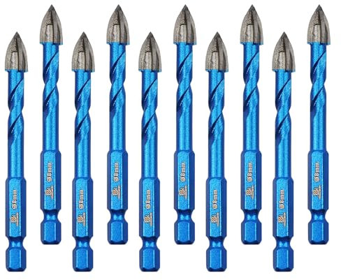BRSCHNITT Lot de 10 forets à pierre en carbure de tungstène de 8 mm avec changement rapide pour céramique, carrelage, mur de brique, marbre, plastique, bois, maçonnerie