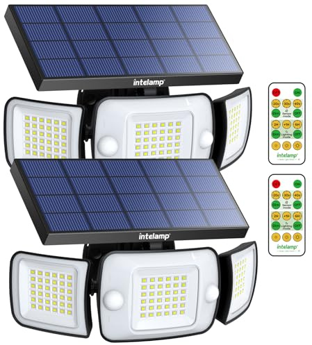 intelamp Lámpara Solar al aire libre con Control Remoto, Lámpara de Sensor Deportivo Solar con Doble Sensor 6000mah 1200ml Lámpara de Lnundación Impermeable de gran ángulo, 2juego