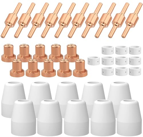 RYXZEN 40Stk Plasmaschneider Zubehör PT31 Standard Air Plasma Schneiddüse Elektrode Verbrauchsmaterialien Plasmaschneider Ersatzteile Verbrauchsmaterialien Plasmaschneiden Düsen für CUT40 CUT50 CT312