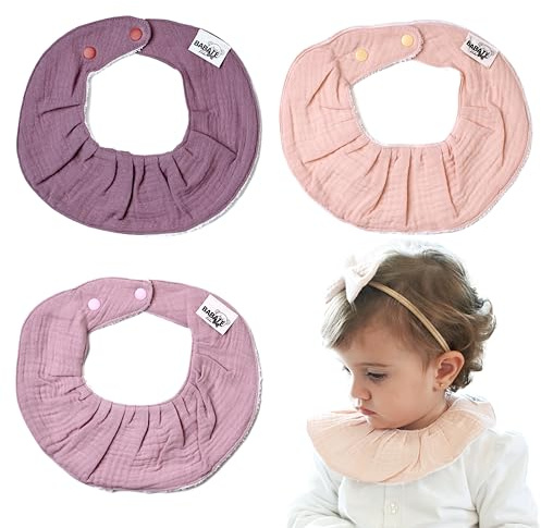 BABATÉ Barn - Pack Sabberhaklapp, Muslinhalsduk, Triangulär Halsduk, Babyhaklapp i Muslin, Bomullshanddukar för Nyfödda, Rosa Pack, En Storlek