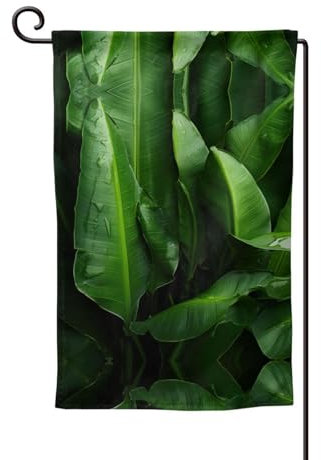 Feuilles de bananier fraîches 30,5 x 45,7 cm, drapeau de jardin double face pour extérieur, maison, printemps, été, décoration de cour