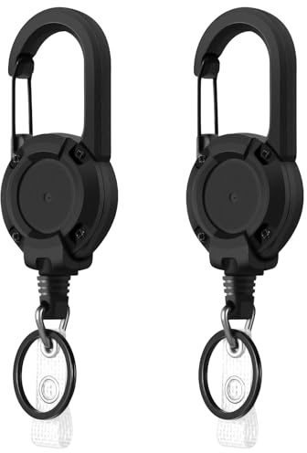 2 Heavy Duty Retractable Lanyard Keyring Badge Reel with Thick Steel Cord | Keychain Key Holder Lanyard Clip Extender Accessories with 25 Thick Steel Cord (Holds 8 Ounces)