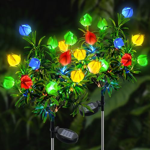 Olycism Solarlampen für Außen Garten 2 Stück 76 LED 600mAh Gartendeko für Draußen Wetterfest Garten Solarleuchten füR AußEn Gärten Innenhöfe Terrassen Teich Camping Farbiges Licht
