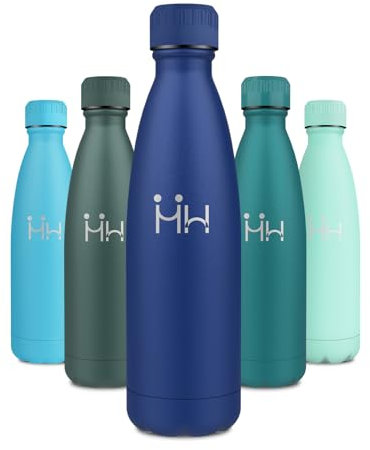 Garrafa Termica 500ml, Botella Termica sin BPA Reutilizable, Botella Agua con Doble Pared, A Prueba de Fugas, Botella Agua Acero Inoxidable Ideal para Colegio, Gimnasio, Oficina, Deporte, Camping