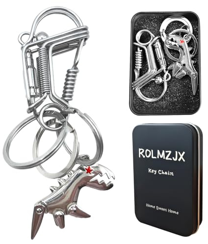 ROLMZJX Portachiavi, moschettone portachiavi, portachiavi a moschettone in acciaio inox fatto a mano con piccolo ciondolo a forma di dinosauro, per chiavi di auto, moto e casa