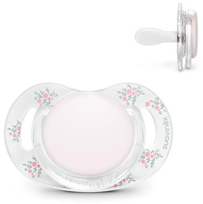Suavinex, Chupete para Bebés 0/6 Meses y Recién Nacidos, Tetina Fisiológica de Silicona SX Pro, Plana, Simétrica y Flexible, Respeta el Desarrollo Bucodental, Escudo Transparente, Poetry Rosa
