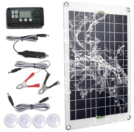 Solar Panel Kit 50W 12V, Solar Battery Trickle Charger Monocrystalline Silicon 30A Charge Controller Solar Panel Kit for RV Marine Boat Motorcycle