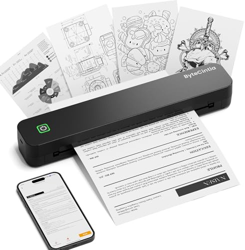 ByteCintia Portable Printer for Travel, C80 Bluetooth Thermal Printer Supports A4 8.5 x 11 Inch US Letter, Inkless Printe Compatible with Android and iOS & Laptop for Office, Car and Home, Black