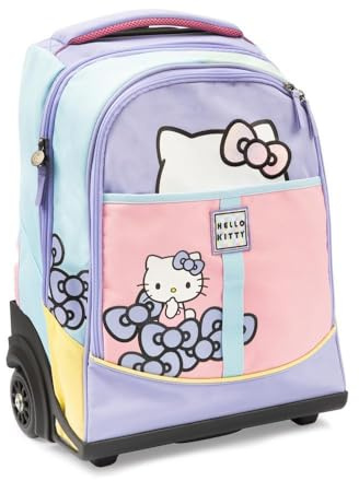 Giochi Preziosi – Hello Kitty Zaino Trolley – Zaino Trolley Bambina, Ruote Rinforzate, Manico Telescopico, Tasche Multiple, Design Pastello Ufficiale Sanrio