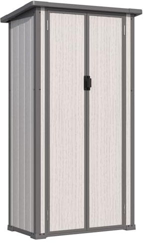 YODOLLA Harz-Außen-Werkzeugschrank wetterfest, 101x59x179cm Geräteschuppen ertikal hoch Gartenschrank mit verstellbaren Ablagen und verstärktem Boden für draußen, Grau