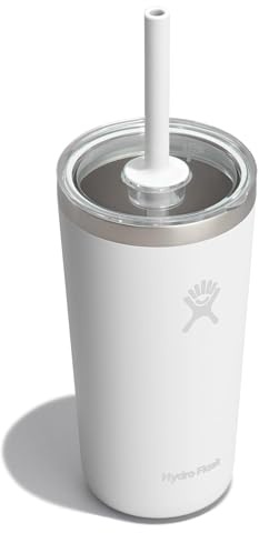 Hydro Flask All Around Tumbler Clear Straw Lid, Insulated Travel Mug, Insulated Coffee Cup 20 Oz White