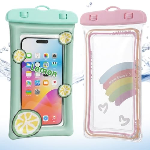 LYITZW 2 Fundas Impermeables Para Móvil, Con Diseño De Dibujos Animados, Bolsa Estanca Con Cámara De Aire Flotante, Para Natación, Piscina, Festivales De Agua, Teléfonos Hasta 7.2 Pulgadas