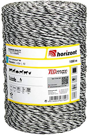 horizont Weidezaunlitze turbomax W6, 1000 m lang, weiß, 6x 0,30 mm TBmax-Leiter, 180 kg Bruchlast, für lange bis sehr lange Zäune mit starkem Bewuchs, Weidezaunband, Breitband Litze, Elektrozaun