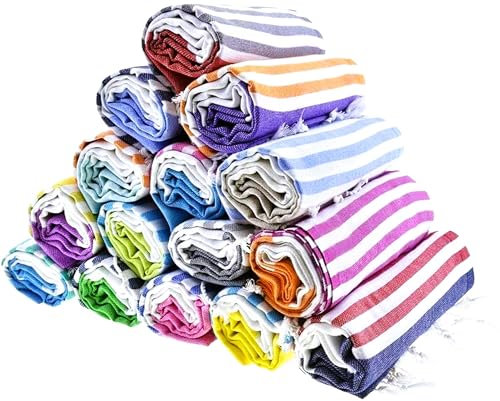 HAVLULAND Turkish Beach Towel Set of 6 - Sand Free - 100% Organic Oversized Turkish Towel - Quick Dry Towels for Beach, Picnic, Blanket or Bath Towel - Lightweight Towels for Travel, Camping & Pool