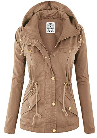 Lock and Love LL WJC643 Womens Pop of Color Parka Jacket S Khaki
