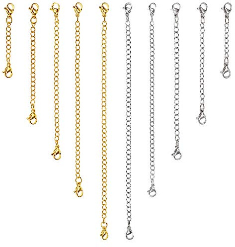 TOAOB 10pcs Extension Chaîne en Acier Inoxydable Chaîne de 50mm 75mm 100mm 130mm 150mm Plaqué Argent Or avec Fermoirs Mousquetons pour DIY Fabrication de Bijoux Rallonge Collier Bracelet Cheville