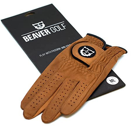 BEAVER GOLF Damen Golf Handschuh Glove braun - Grip-Patch, Cabretta-Leder - maximale Qualität - Handarbeit (S, Links (Rechtshänder))