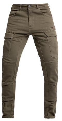 John Doe Defender Mono Motorcycle Cargo Pants for Men - Tapered Fit Riding Pants with AAA XTM-Fiber Protection, Stretch Comfort & Water-Repellent Urban Design - Olive - 34/32