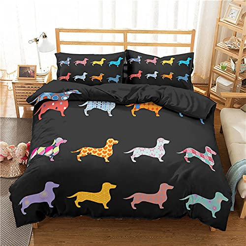 LUYAPOND Bettwäsche 200x200 Farbe Dackel Flauschig und Weich Mikrofaser Bettbezug Set - 1 Bettbezüge mit 2 Kissenbezug 80x80 cm