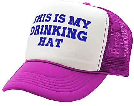 This is My Drinking HAT - Drunk Party College - Vintage Retro Style Trucker Cap Hat (Neon Pink)