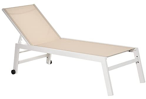 Outsunny Sonnenliege, Gartenliege, 5-stufige Rückenlehne, Aluminium, Cremeweiß, 202 x 65 x 43 cm
