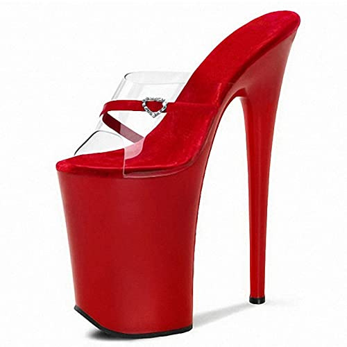 HYDgfiuf Sandalias de Plataforma Rojas de tacón Alto Transparente para Mujer, Zapatos de Fiesta de Baile en Barra para Club de Stripper, Zapatos de Fiesta de Talla Grande 34-46,Rojo,38