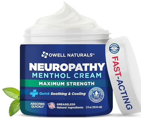 Owell Naturals Neuropathy Cream Extra Strength – Fast Absorbing Cooling for Leg, Feet & Hands – Advanced Soothing Formula with Aloe Vera, Arnica, MSM & Vitamin B6 – Made in USA, 2 fl oz