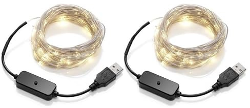 Auraglow 10m USB Invisible TV Backlight Wire Indoor/Outdoor Waterproof 100 Micro LED String Lights (Twin Pack)