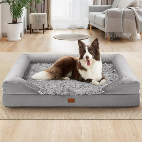 Gimars Orthopädisches Hundebett Waschbar, Hundesofa für Mittlere Hunde, Hundekorb Grosse Hunde, Hundebetten mit Eiförmigem Schwamm, Hundekörbchen Wasserdicht, 91 x 69 x 17cm, Grau