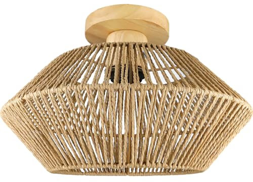 Housoutil Lampara Ratan Techo, E27 Wabi-Sabi Estilo Pantalla Mimbre Lampara Techo, Americano Retro Lampara Techo Colgante Ratan Para Pasillo Dormitorio Sala De Estar Estudio Oficina Hotel Sala De