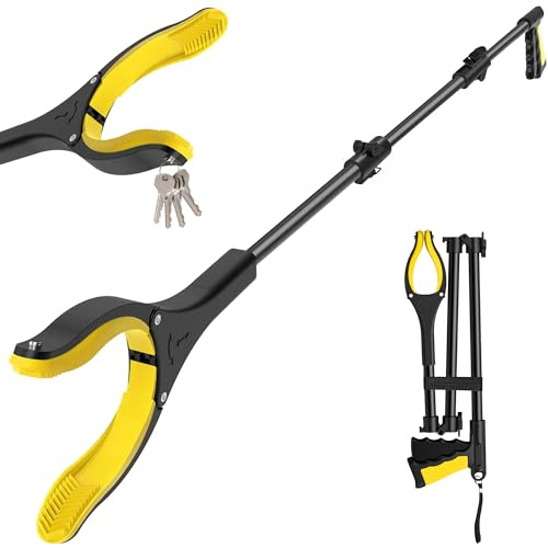 44 Inch Extra Long Grabber Reacher Tool，Foldable Trash Pick Up Stick for Seniors with Strong Grip Magnetic，360°Rotating Anti-Slip Jaw 4 Wide Claw Opening,Hand Grabber for Reaching