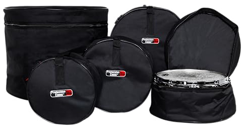 Gator Drum Bag Set – 5-teiliges Jazz Fusion Schlagzeugtaschen-Set – Für 20 Bassdrum, 10/12 Toms, 14 Floortom & 14 Snare – Gepolsterte Nylon-Taschen (GP-JAZZFS-100), Schwarz