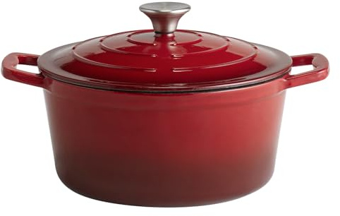 APS 88302 5 Stars Cocotte en fonte avec couvercle compatible induction et four avec support de couvercle Ø 25 cm Rouge 4 l
