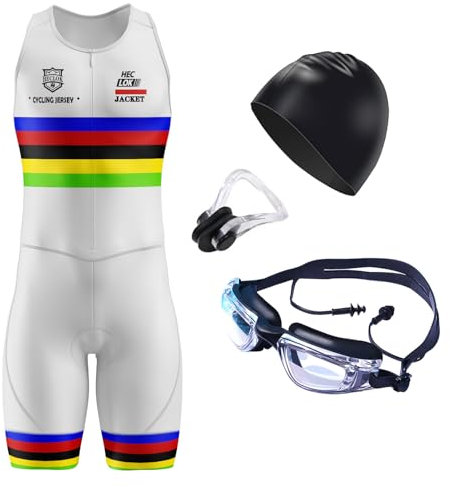 Triathlon Anzug Herren - ärmellos Einteiliges Radtrikot - Trisuit Einteiler - Fahrrad Skinsuit -Wettkampfprofi Gepolstert - Radfahren - 3Taschen für Wettkampf Run, Cycle, Swim (TYP-1,L)