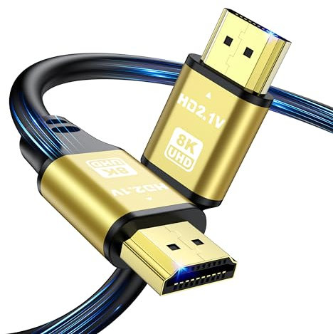 jojobnj 8K HDMI Kabel 0.5M, HDMI 2.1 48Gbps 8K@60Hz 4K@120Hz, Highspeed vergoldete Anschlüsse, HDCP 2.2 & 2.3, DTS:X, HDR 10 Kompatibel mit Roku TV/eARC/3D/PS5/HDTV/Laptop/Blu-ray