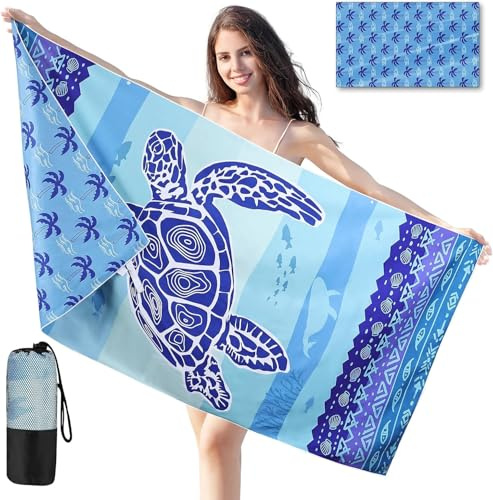 Joyoldelf Toalla Playa Grande De Microfibra, 180x90 cm Toalla De Playa Sin Arena, Toallas Playa XXL De Secado RáPido Ultraligera PortáTil, Adecuado Para Piscina, Camping, Viaje (Tortuga Marina)