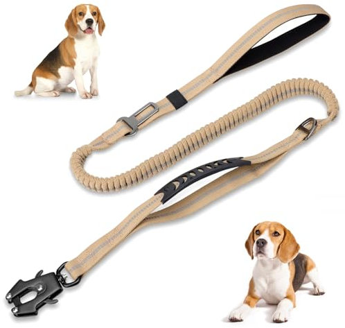 Taktische Hundeleine, Starke Bungee Hundeleine, Hundeleine für Hunde, Reflektierende Elastische Leine mit Weich Gepolstertem Griff & Auto Sicherheitsgurt Metallhaken für große mittlere Hunde,130-190cm