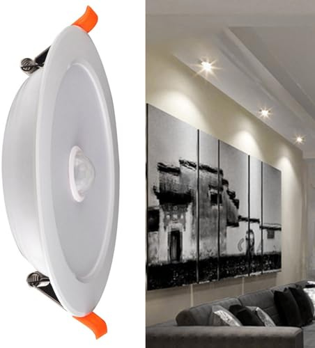 KIMISS Foco Empotrable con Sensor de Techo LED de 12 W, Lámpara Empotrable Eficiente AC85-265 V, Luz de Aluminio Resistente con Sensor de Cuerpo Humano para el Hogar Interior, Balcón,
