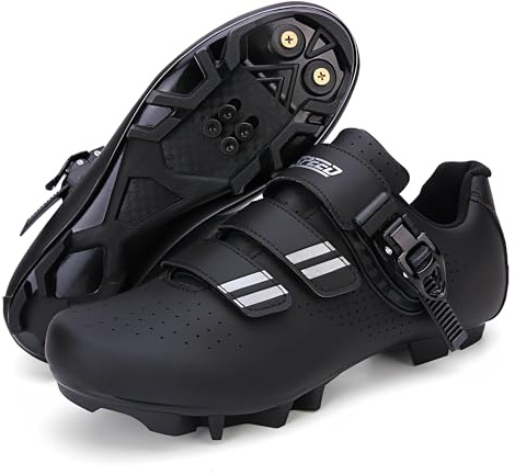 Treer Cycling Shoes Mens Womens, 2024 Mountain Bikes Shoes with SPD Cleats Unisex Cycle Shoes Road Bikes Shoes for Men Lady Spin Bike Shoes for Outdoor Indoor 5 UK to 10 UK Black Silver