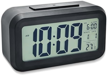 Gentpovth Sveglia Digitale da Comodino, Sveglia Intelligente con Temperatura Data Snooze, Orologio a batteria con display LED, Sveglie da Viaggio, per Adulti, Anziani, Adolescente(Nero)