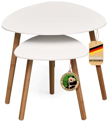 Floordirekt 2er Set Couchtisch in Weiss, Beistelltisch aus Holz, Wohnzimmertisch rund, Kleiner Sofa Kaffeetisch in modernem Design (Oregon)