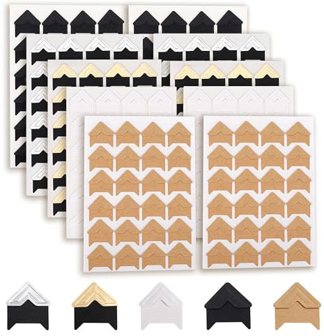 Fotoecken 10 Blätter Selbstklebend Ecken für DIY Scrapbook, Bilderalbum, Persönliches Tagebuch, Milchprodukte 5 Farben 240 Stück