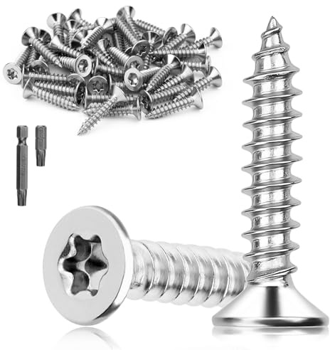 Mbsomnus 60 st Torx-träskruvar, M6 x 30 mm, rostfria skruvar A2, V2A, försänkt huvud, självgängande för gör-det-själv möbelmontering, plåt