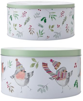 Mikasa Tipperleyhill, Set di scatole di latta per torte con pettirosso, 22 x 10 cm/25 x 13 cm, con etichetta